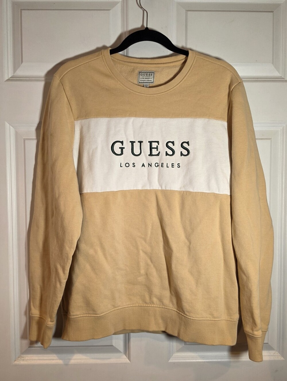 Guess Los Angeles Tan And White Logo Crewneck Sweatshirt M